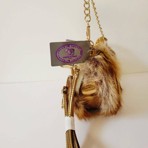 Sharif New York Faux Fur Crossbody Bag Gold Chain Strap NWT Boho Designer Purse - Picture 5 of 12